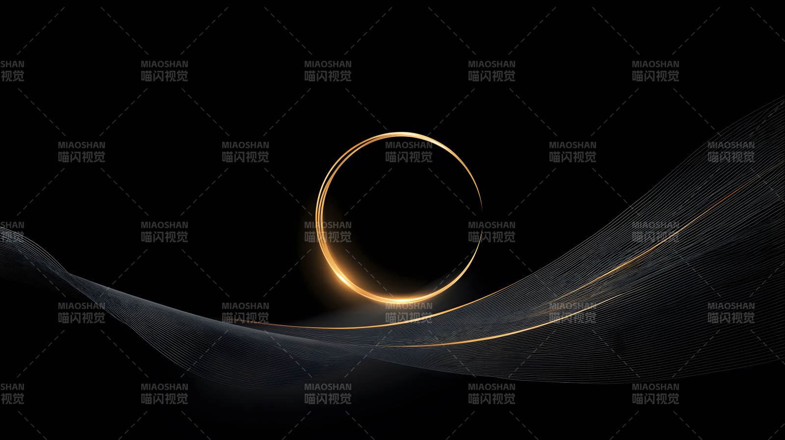 金色光环与黑色背景上的线条图片