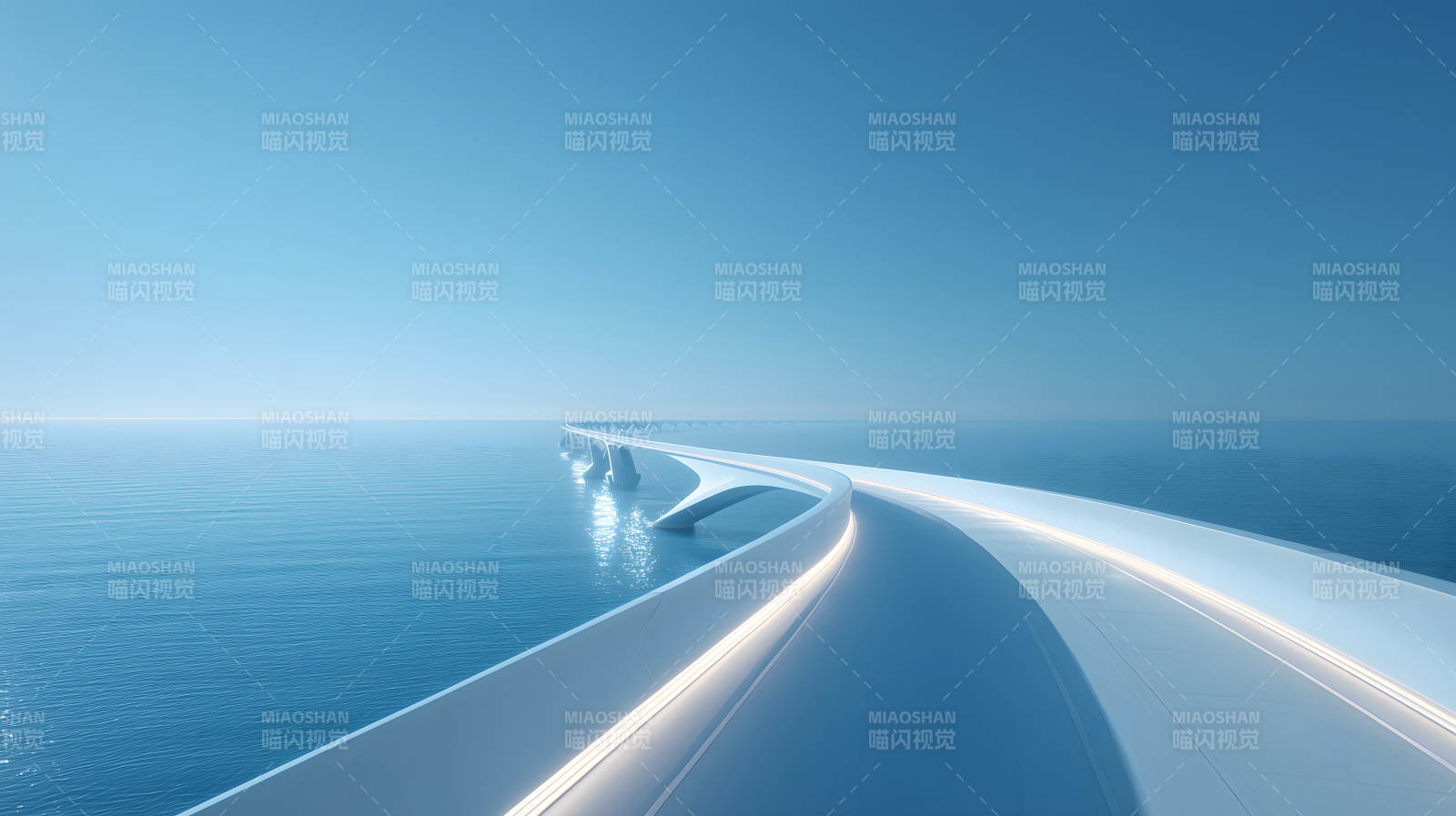 海上桥梁通向远方天空图片