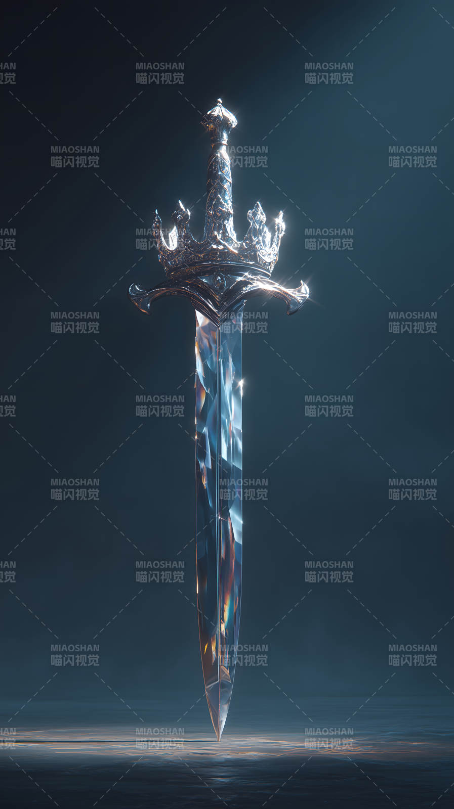 一把镶嵌王冠的华丽水晶剑图片