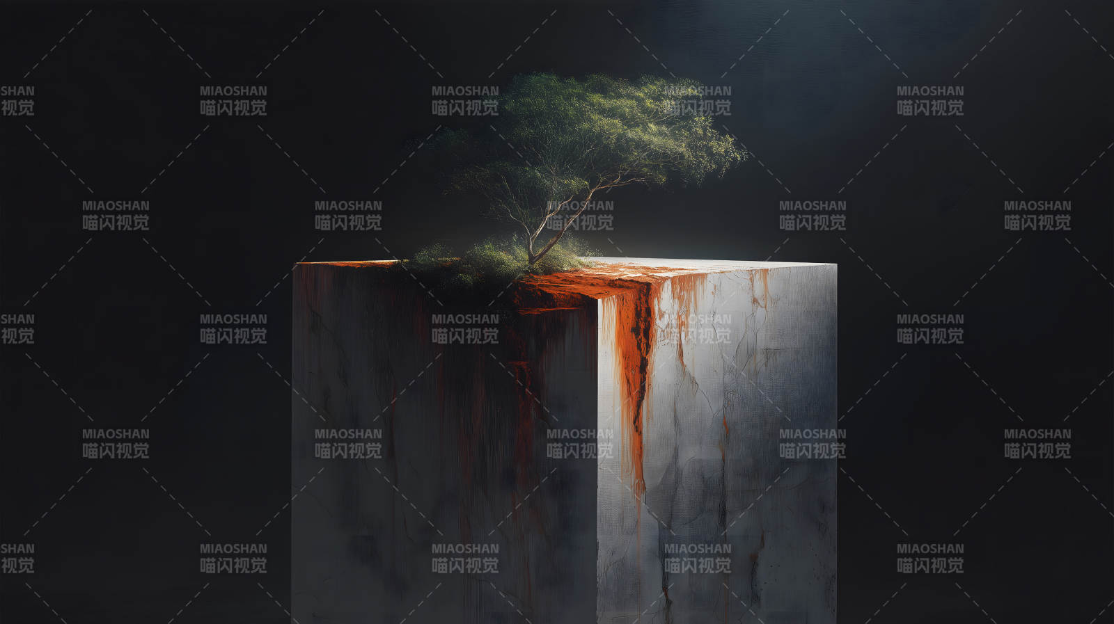 树在方块上生根发芽图片