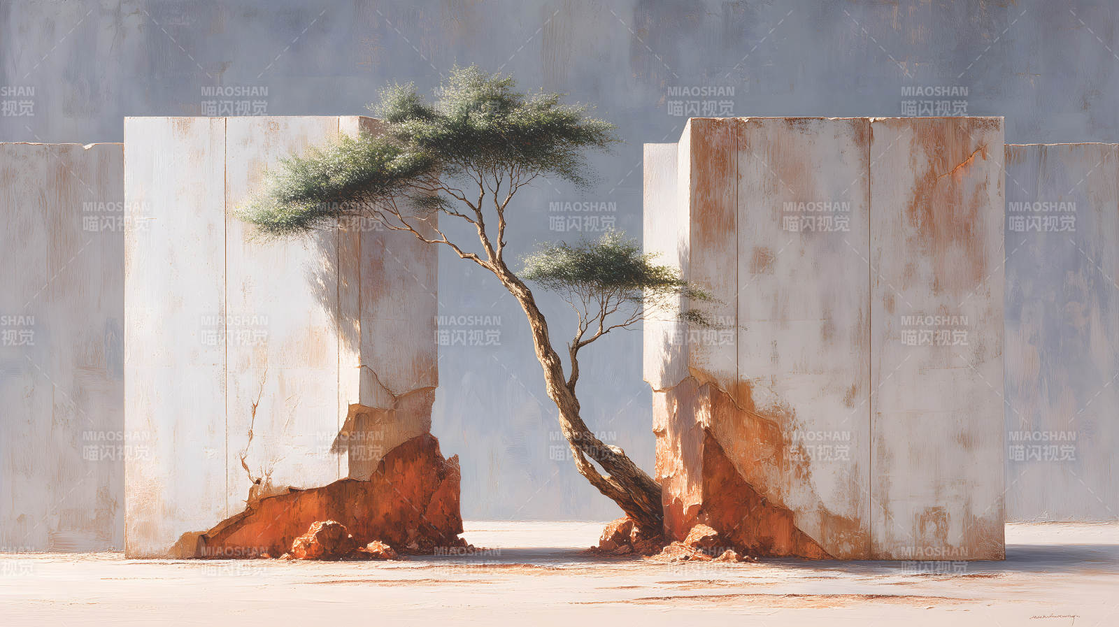 树木在墙壁中茁壮成长图片