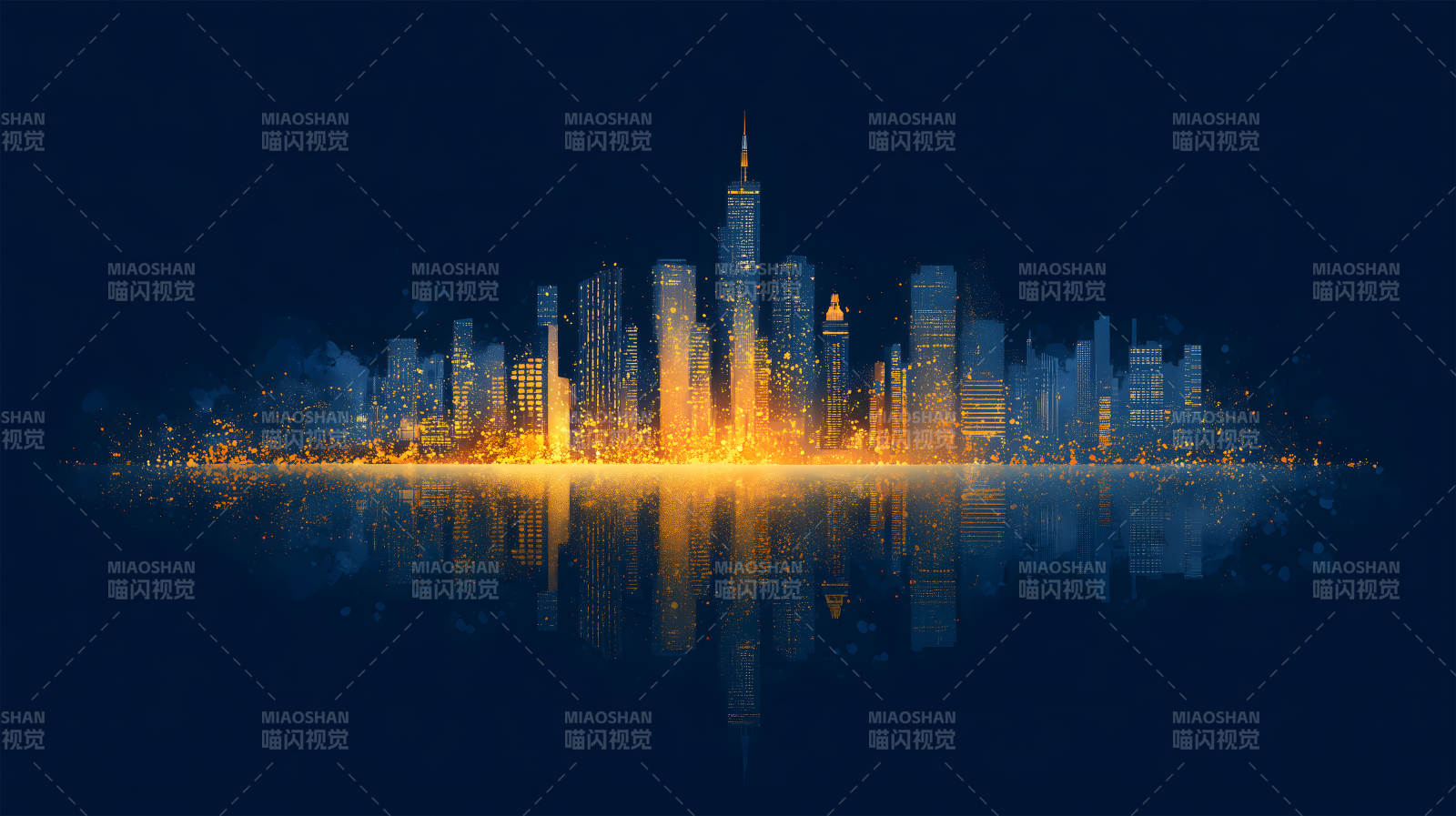 夜幕下的城市灯火辉煌倒影图片