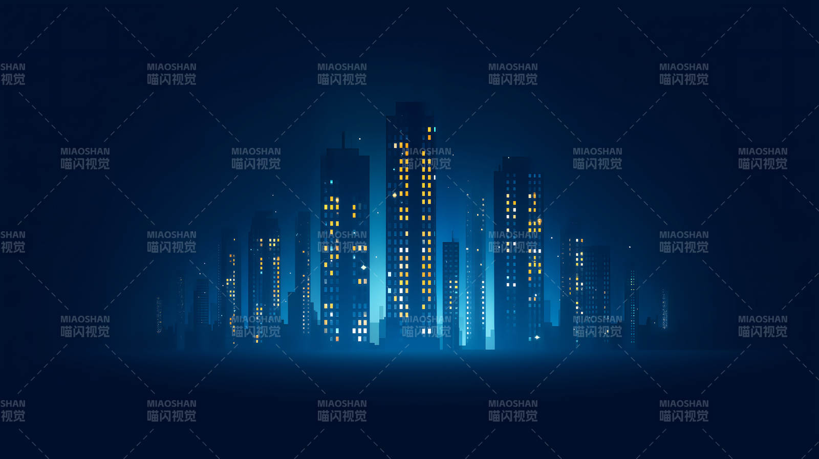 夜幕下城市的剪影建筑灯光图片