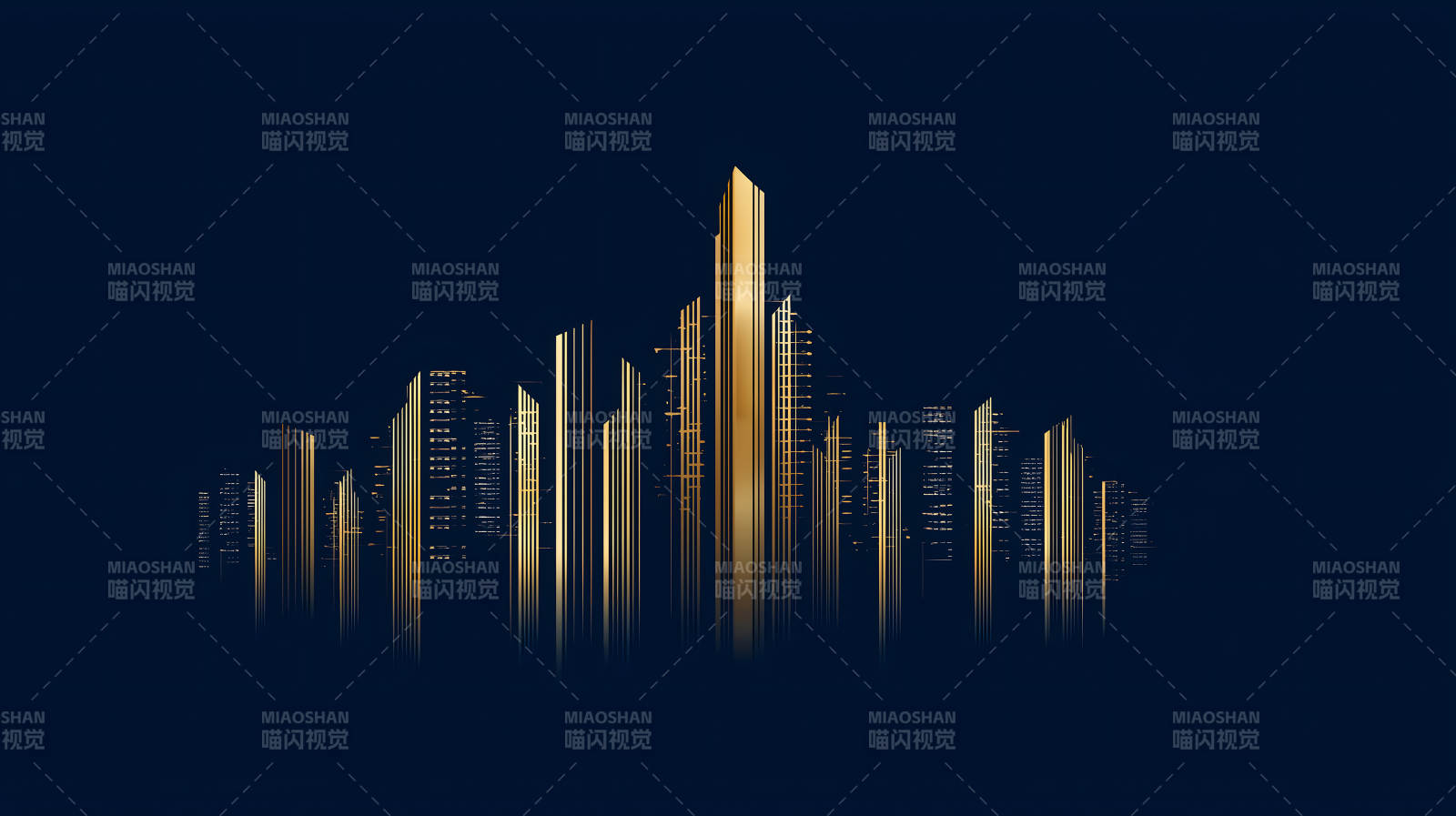 金色城市剪影夜景图片