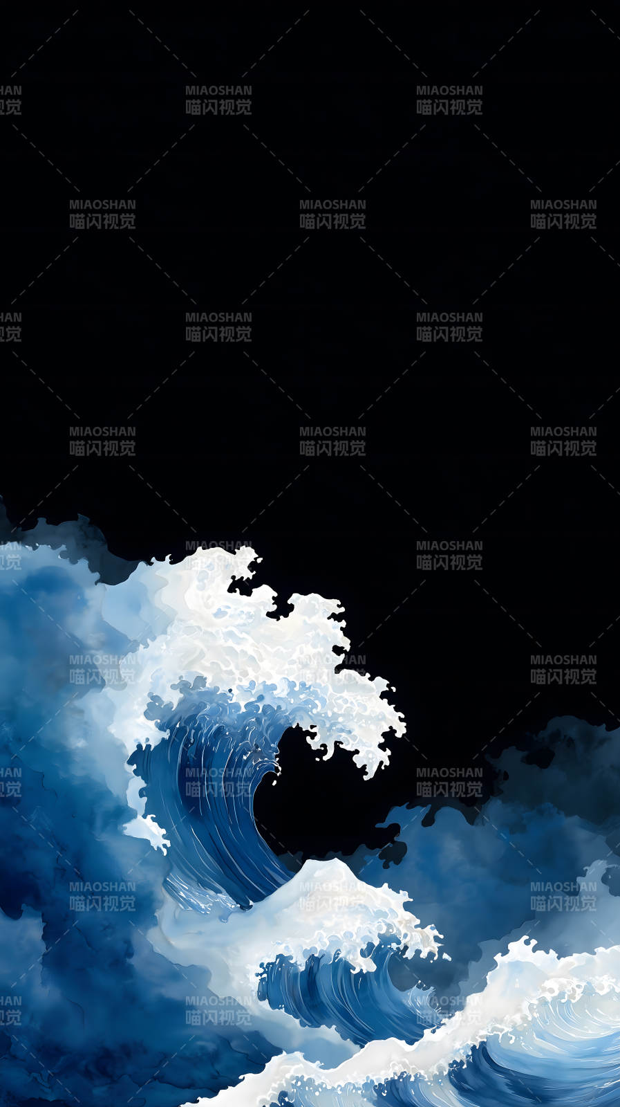 巨浪翻滚海面乌云笼罩图片