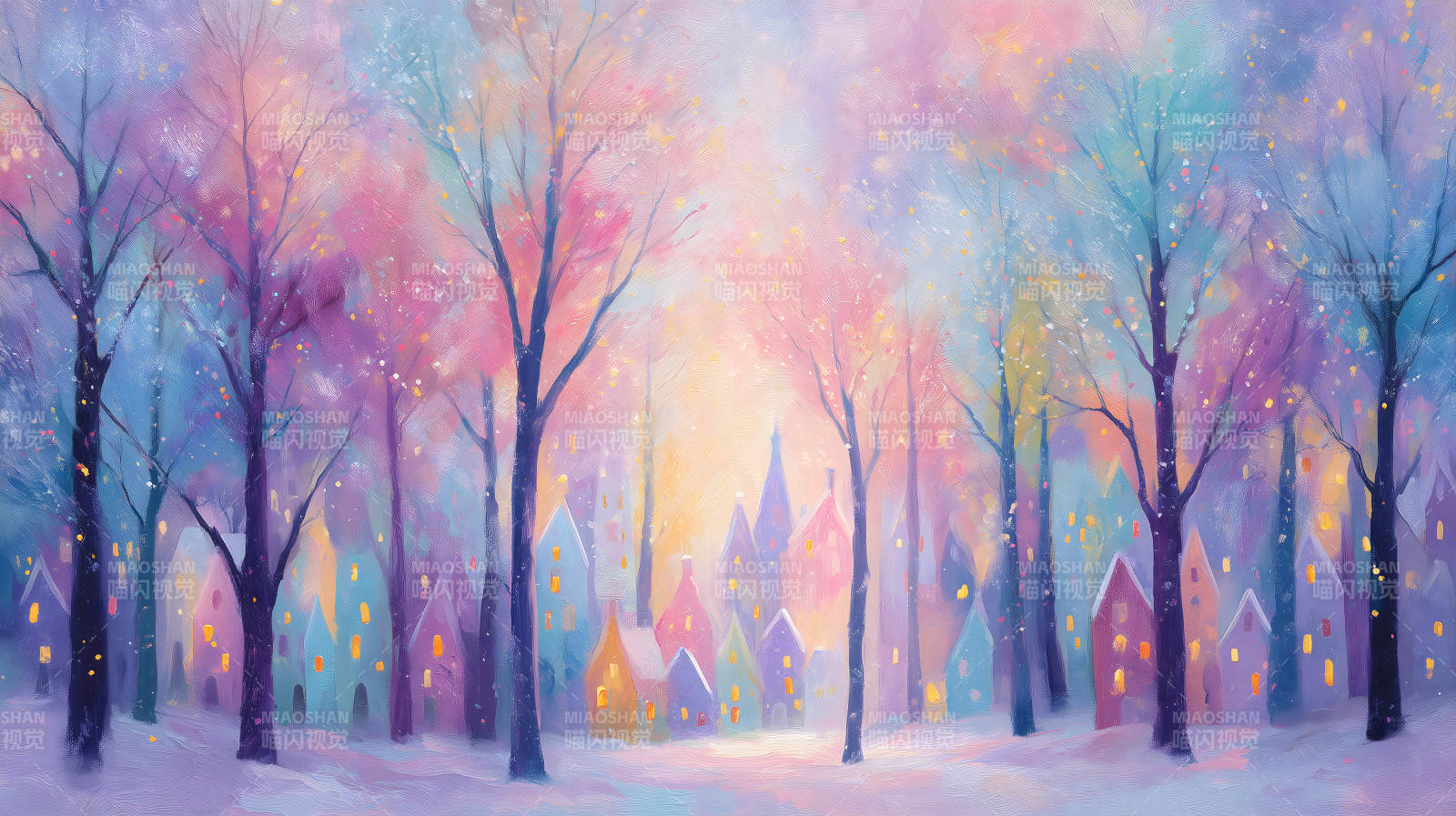 梦幻冬日小镇景象图片