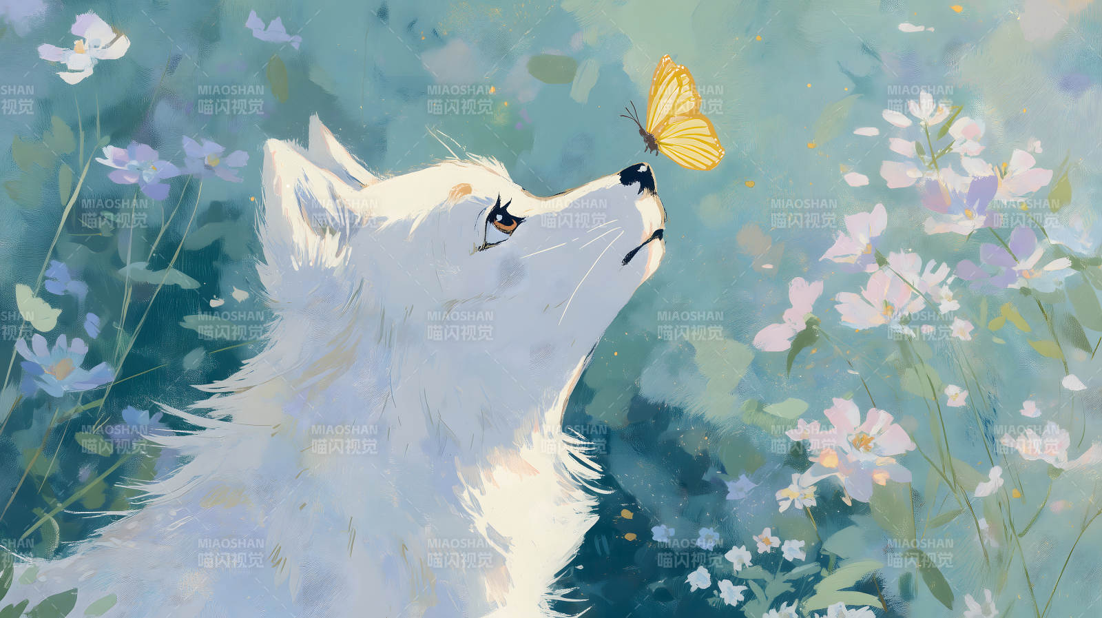 白狼观蝶唯美梦幻图片
