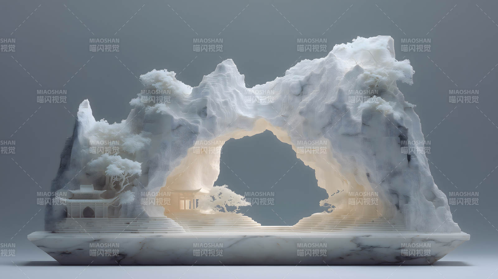 山石拱门庭院光影迷离的艺术品图片