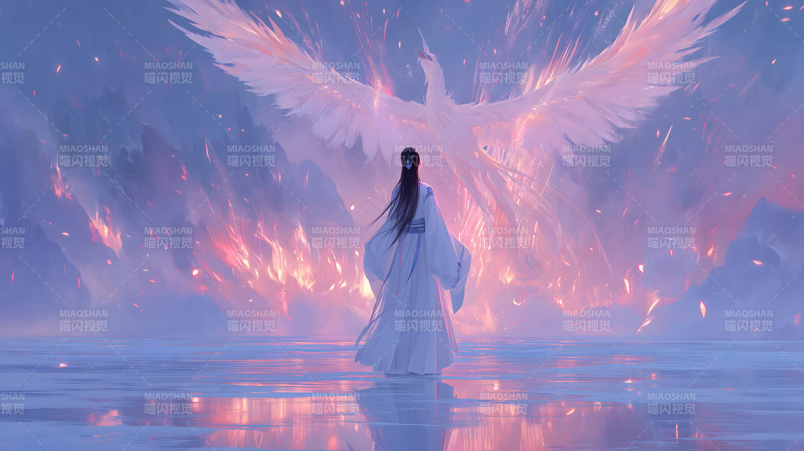 东方风格的凤凰与仙女图片