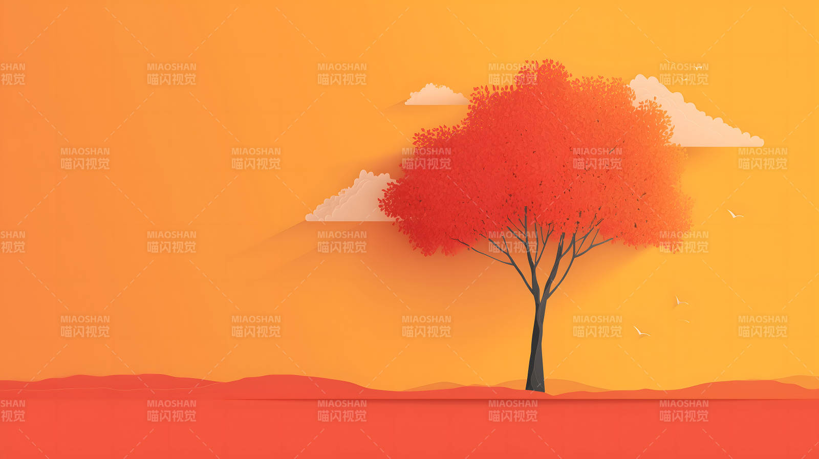 秋日暖阳下的红叶树图片