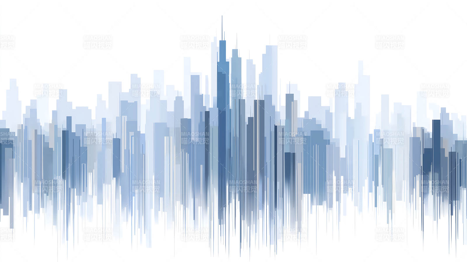 抽象蓝调城市天际线景象图片