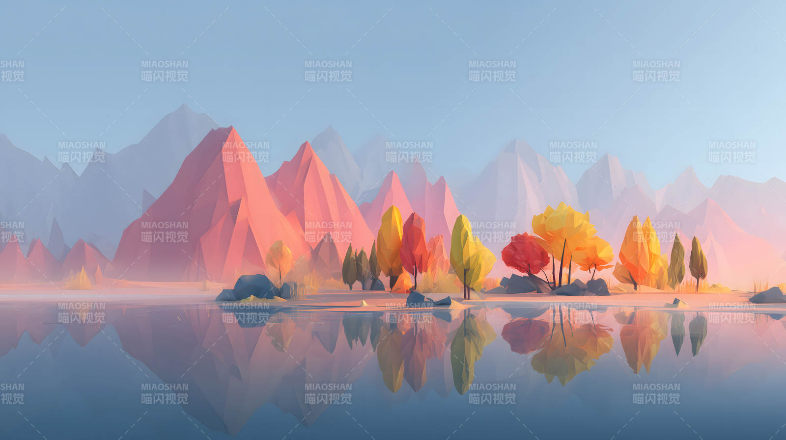 秋日湖泊风景景色宜人色彩鲜艳图片