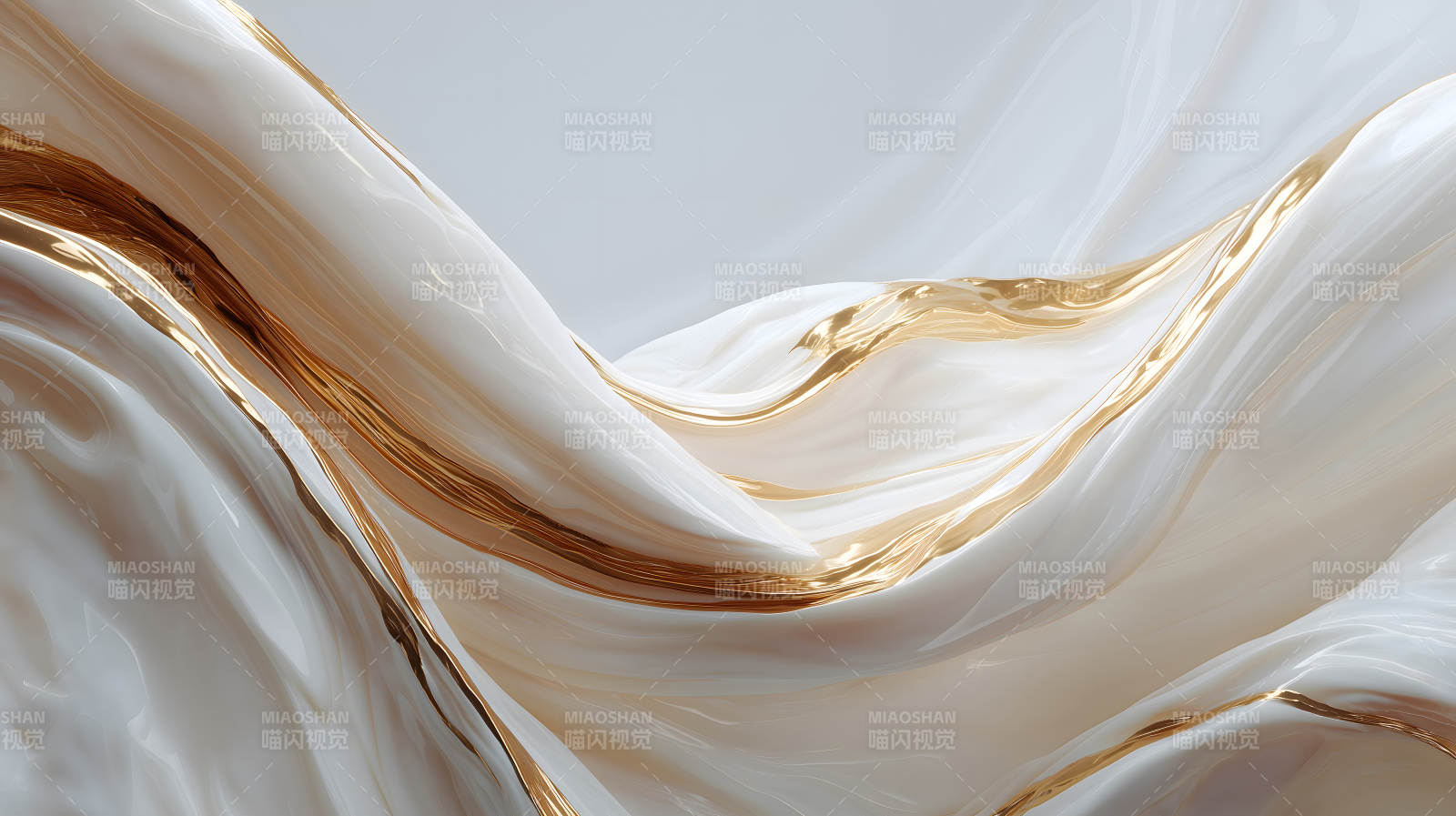 流动的白色绸缎与金色纹理图片
