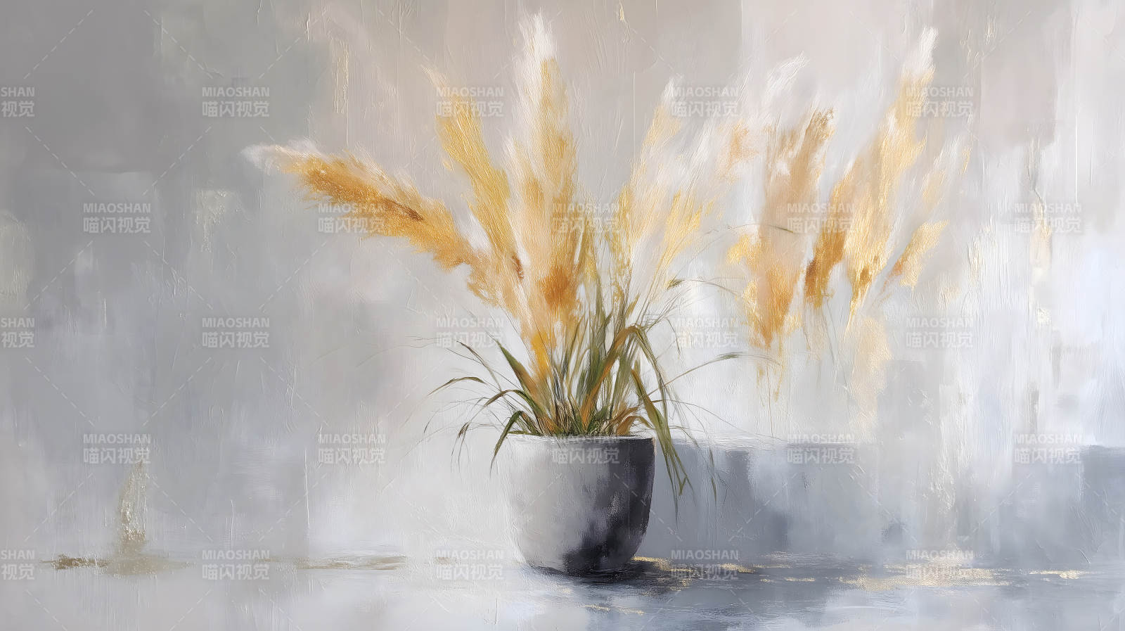 抽象植物画作灰调装饰艺术图片