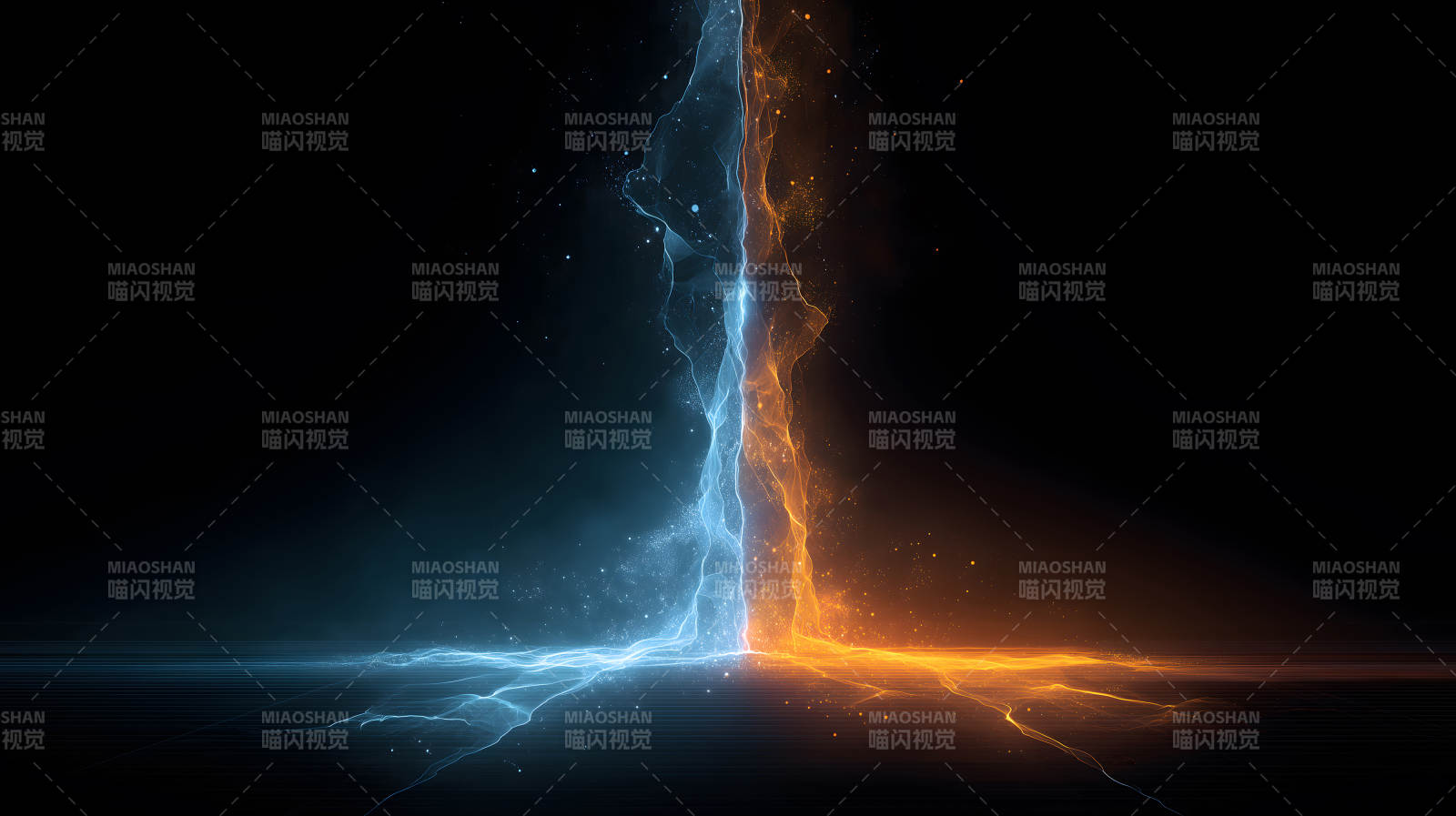 蓝色火焰与橙色火焰碰撞图片