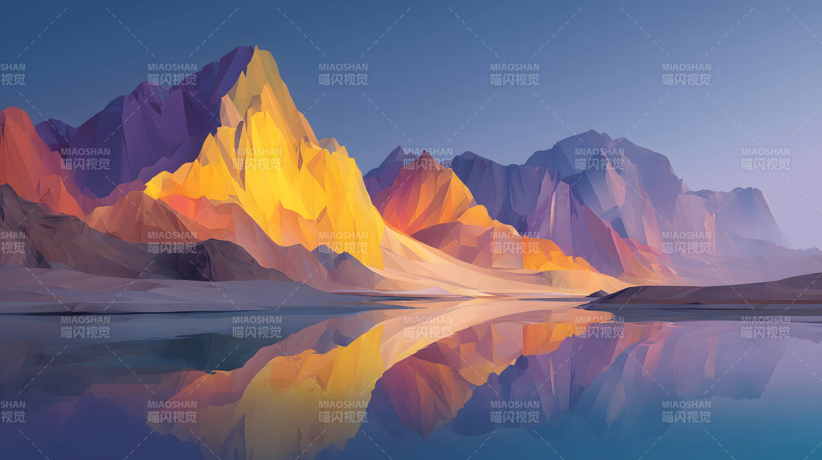 壮丽山景与水面映衬色彩斑斓图片