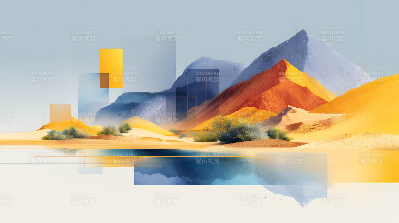 沙漠山脉几何抽象画图片