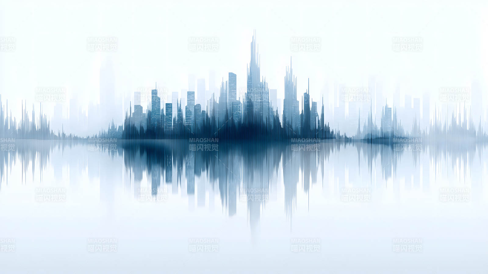 城市倒影静谧蓝调夜景图片