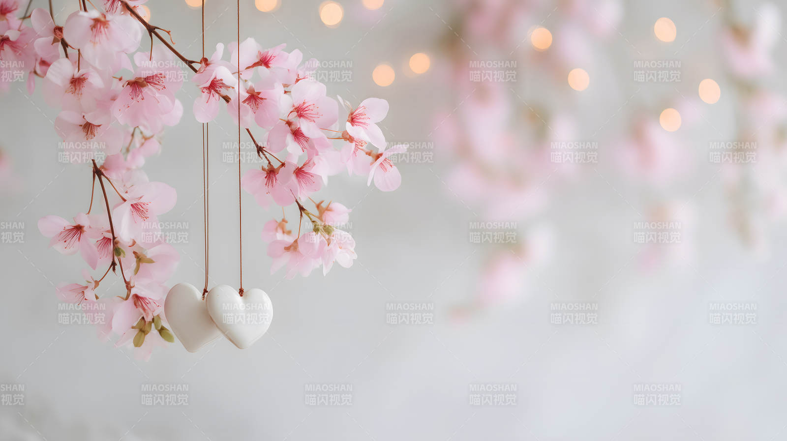 樱花与爱心装饰的唯美意境图片