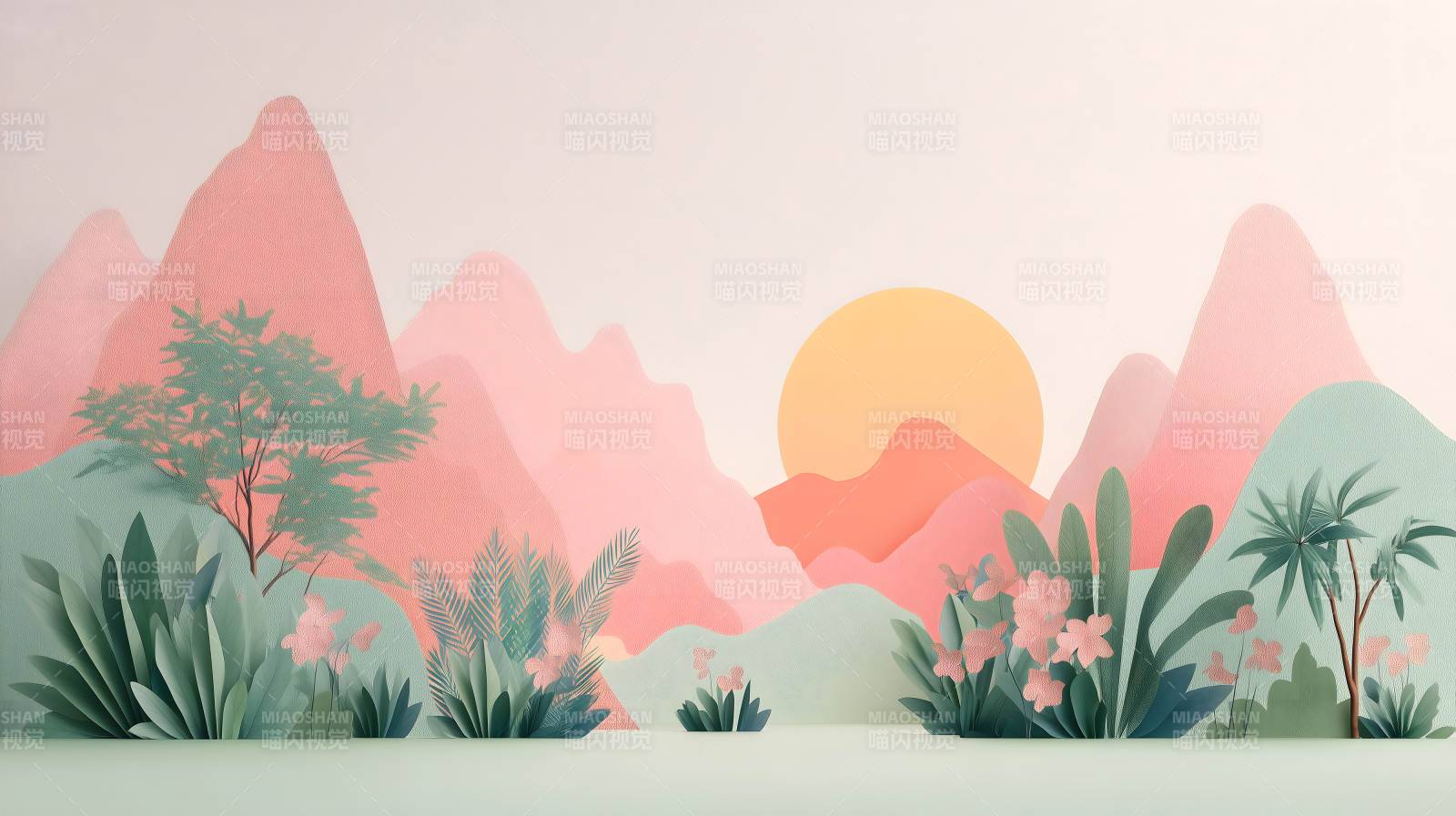 梦幻山景与植物图片