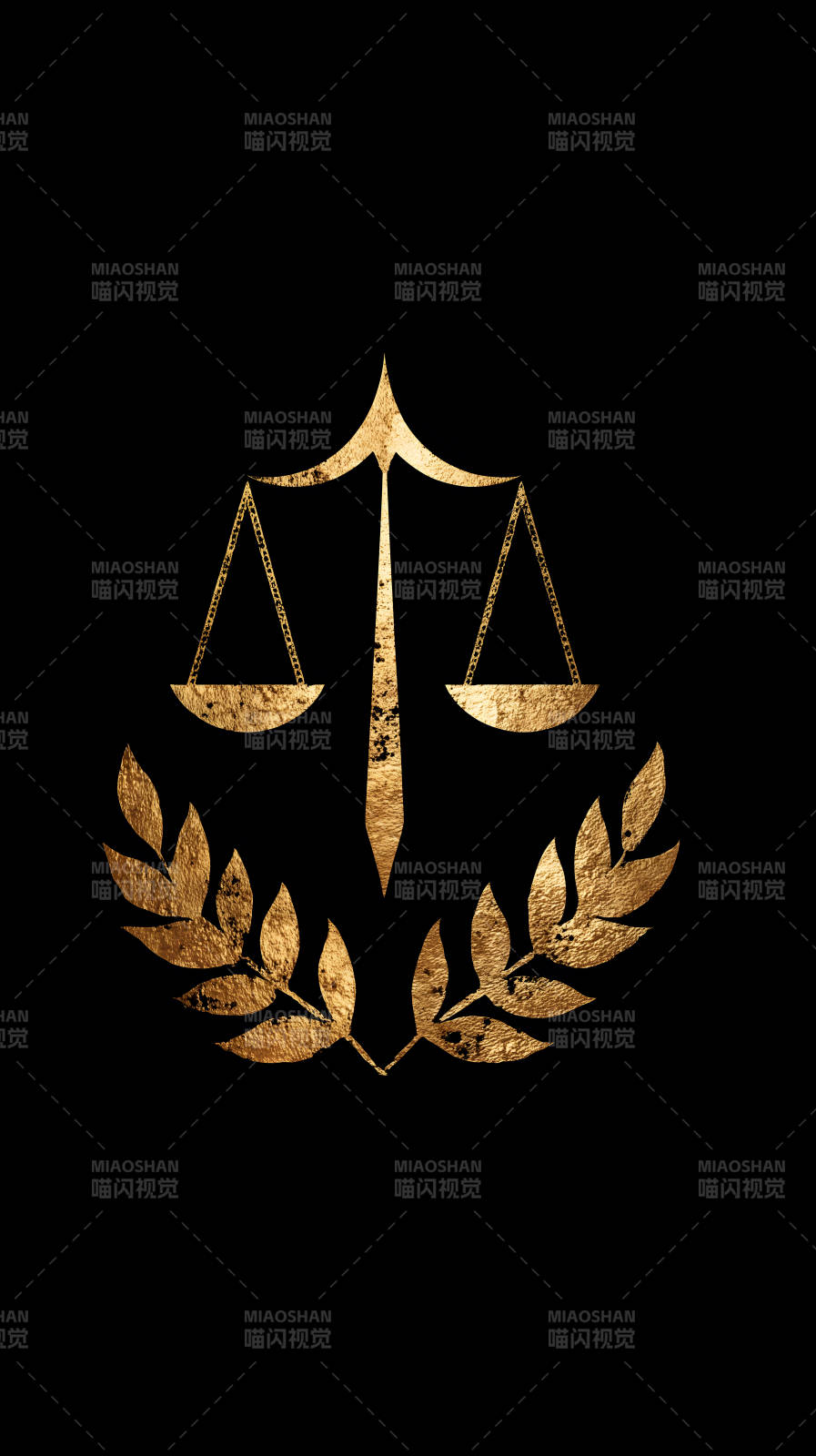 金色正义天平与月桂枝叶图片