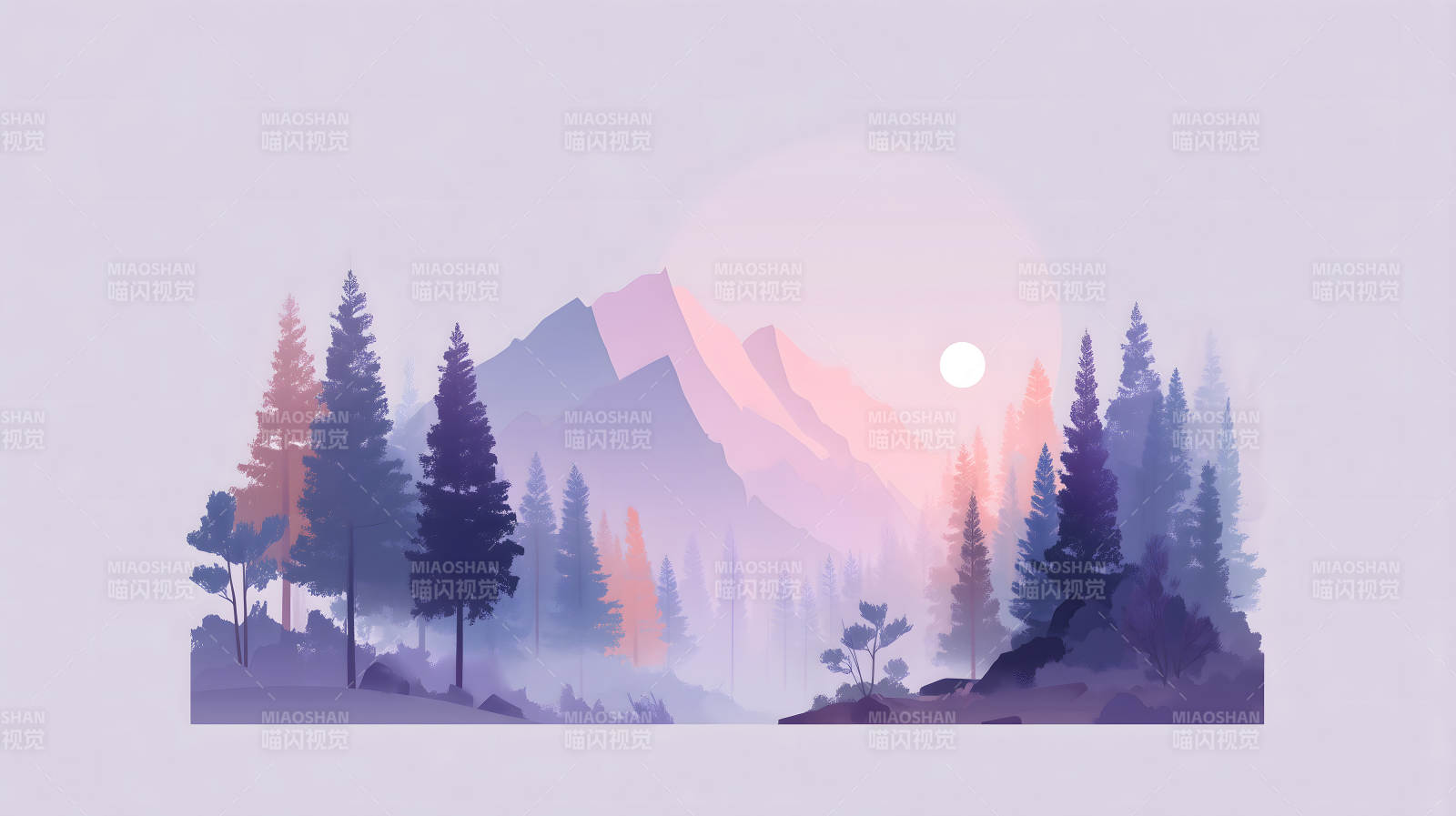 山林景色唯美梦幻宁静简约图片