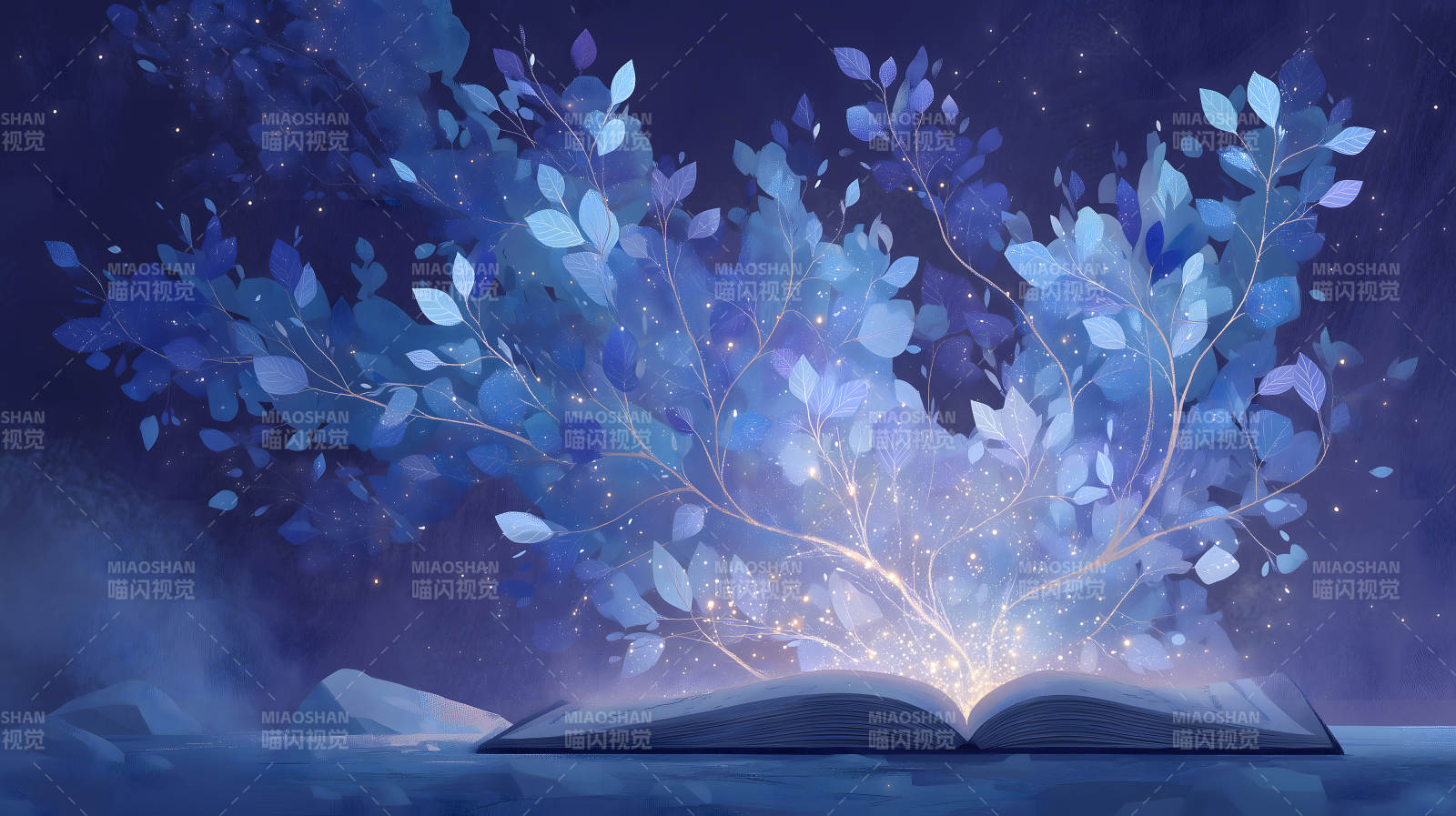 梦幻之书绽放光芒与蓝色植物图片