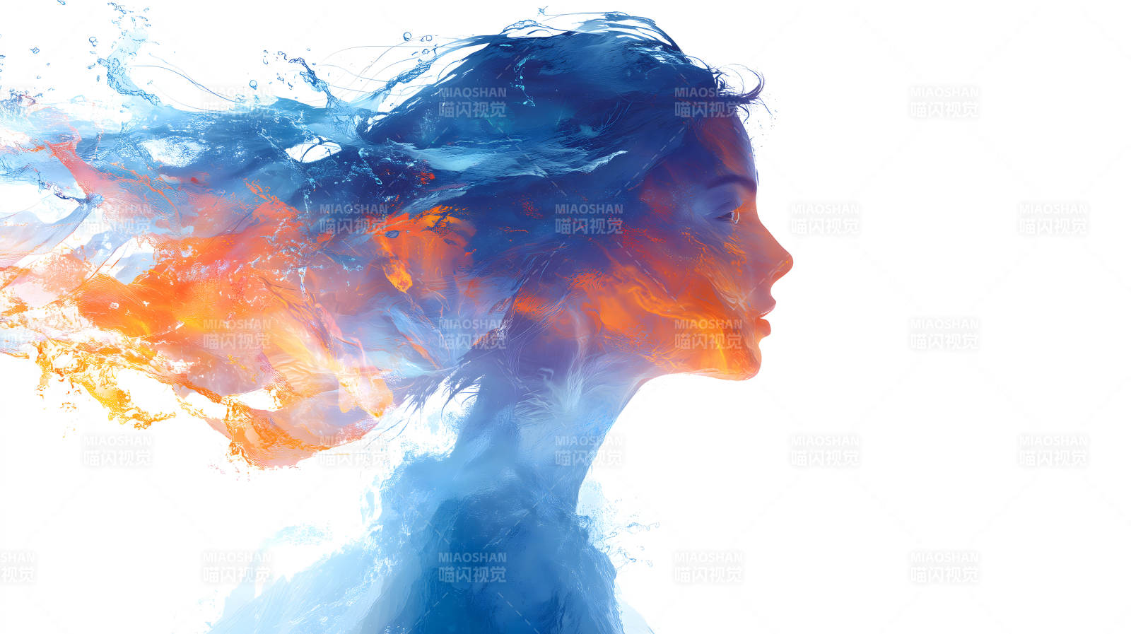 女性侧影水火交融艺术图片