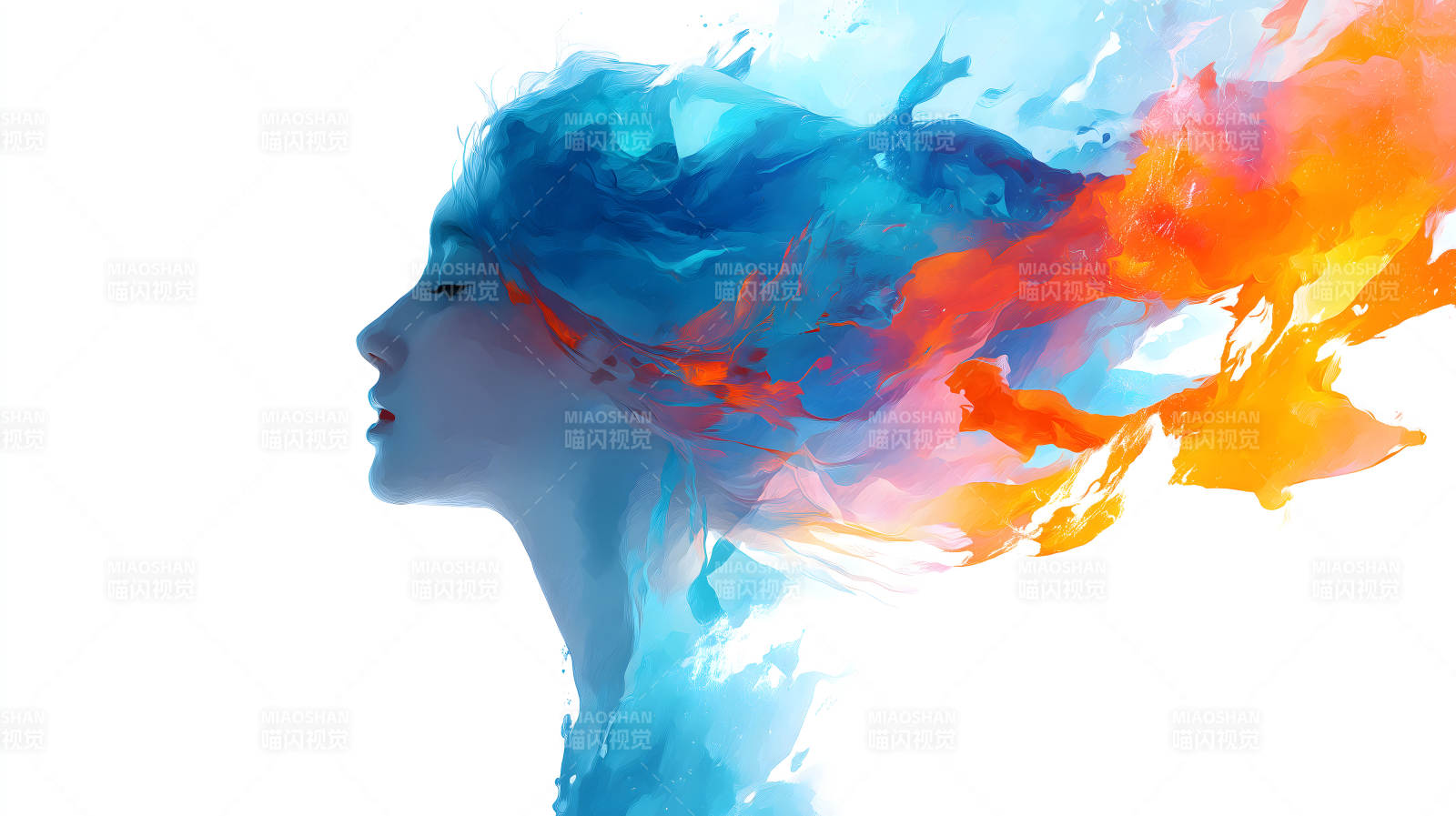 女性侧脸与绚烂色彩的融合图片
