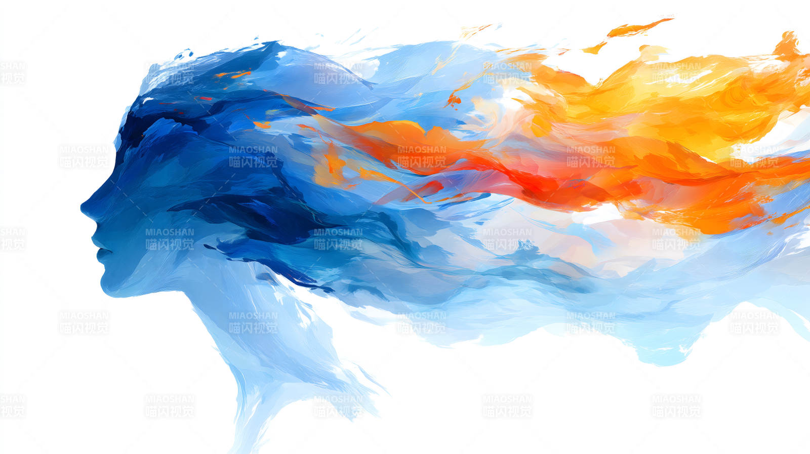 蓝色与橙色交织的女性侧脸图片