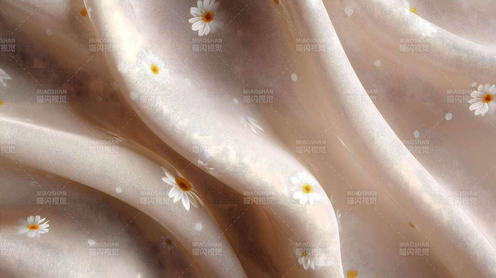 褶皱柔软的米色布料装饰雏菊花朵图片