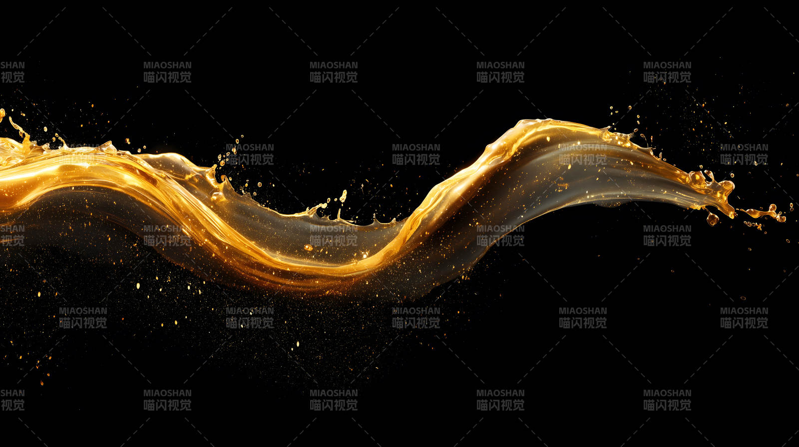 金色液体飞溅黑色背景图片