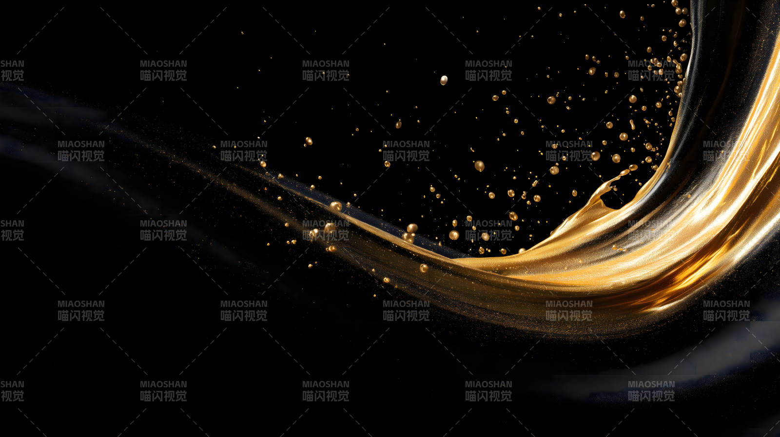 金色液体飞溅在黑色背景上图片