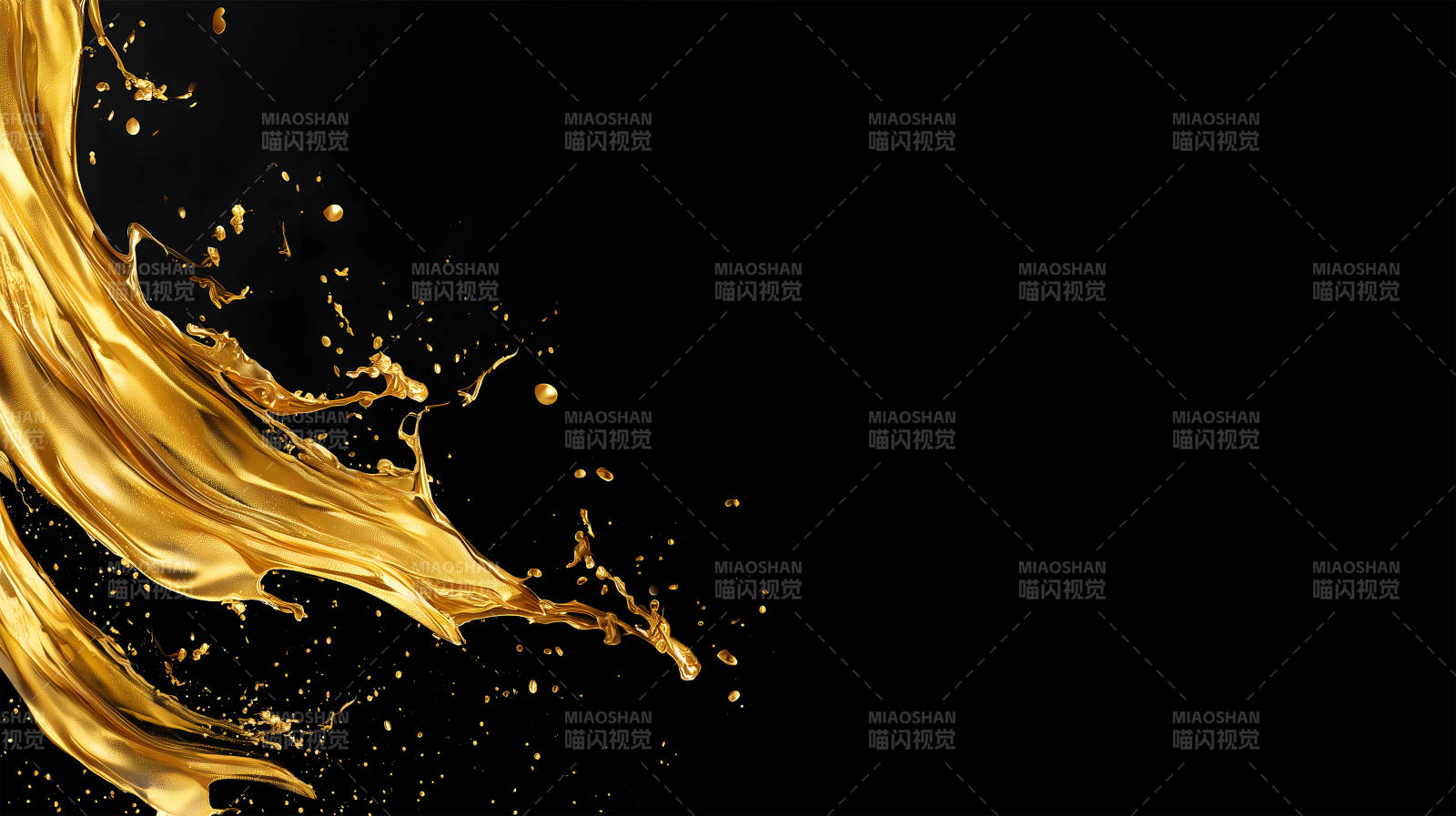 金色液体飞溅于黑色背景之上图片