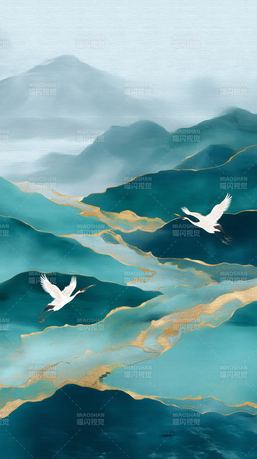 水墨山水画鹤鸟翱翔图片