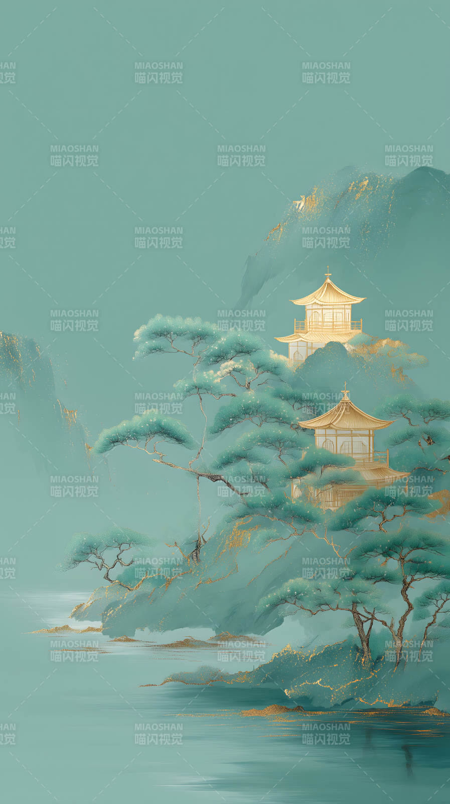 水墨山水风格建筑图景图片