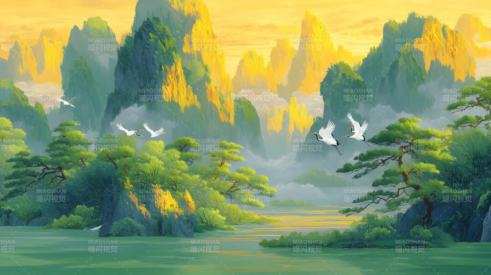 山水鸟绘如诗如画的东方意境图片