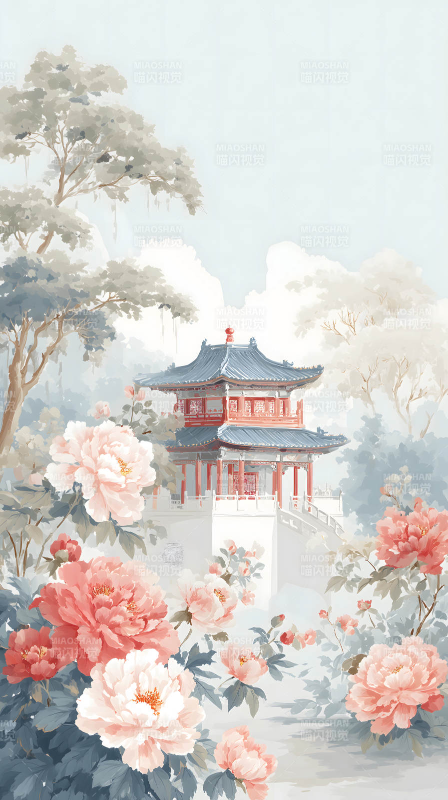 中国风庭院建筑花卉图片