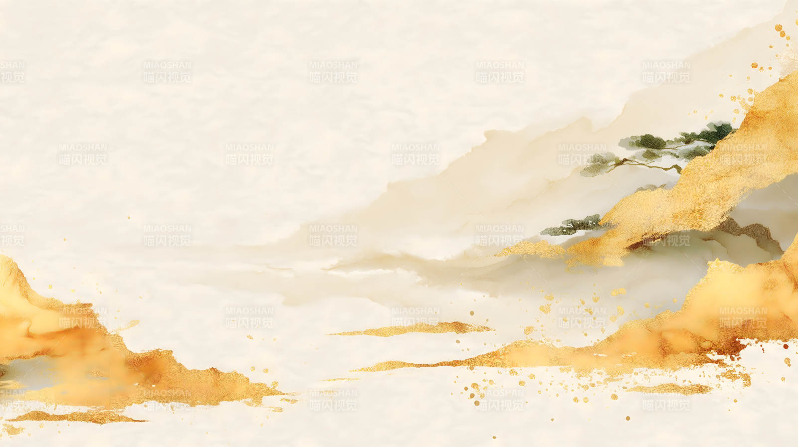 水墨山水画金箔装饰图片