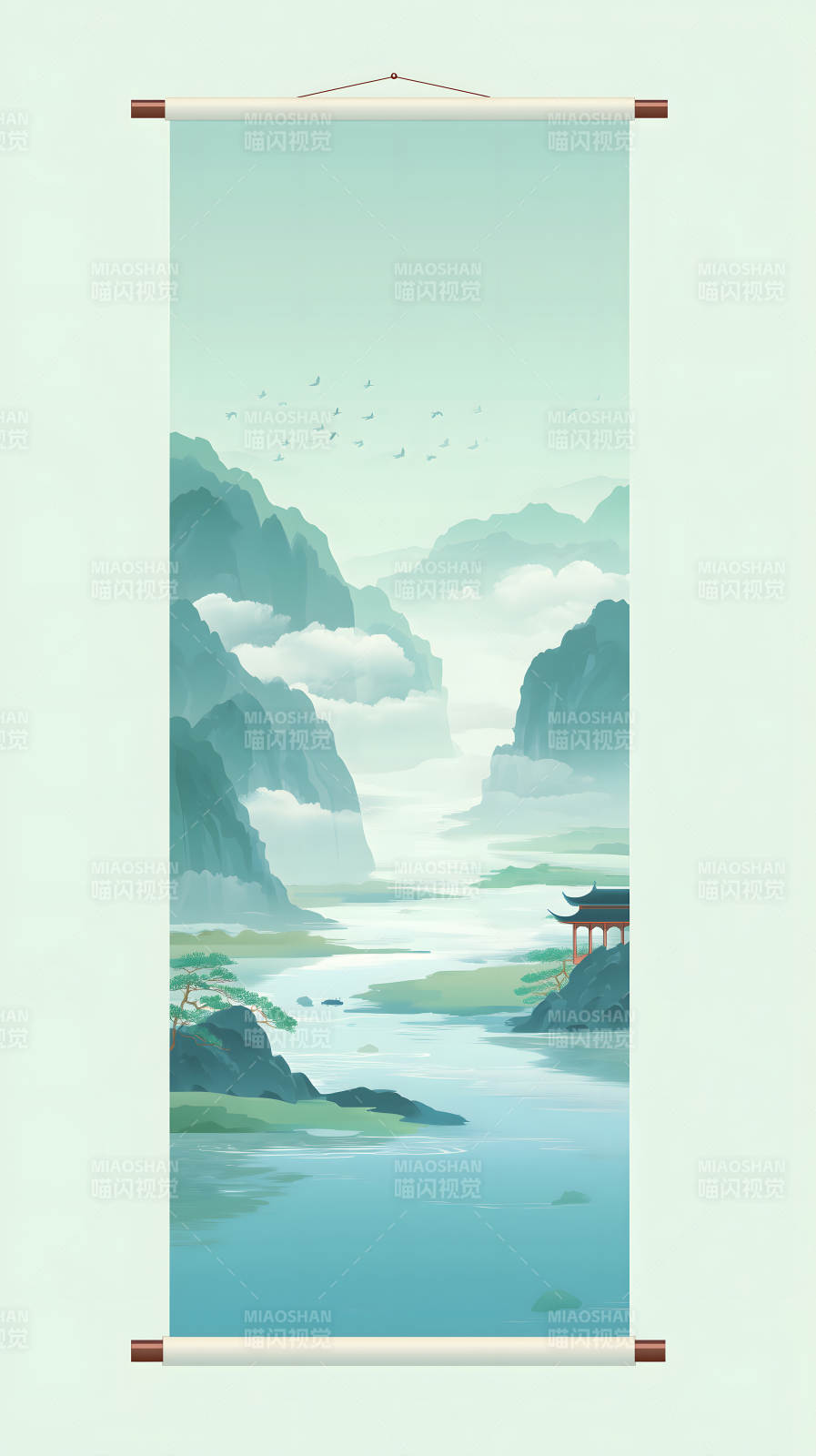 水墨山水画卷意境悠远图片