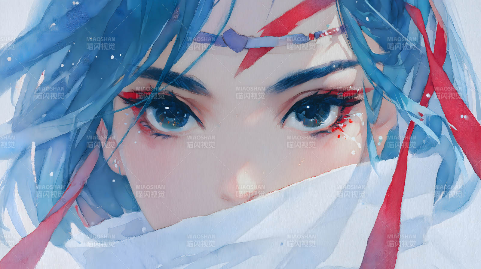 水彩风格动漫少女特写图片