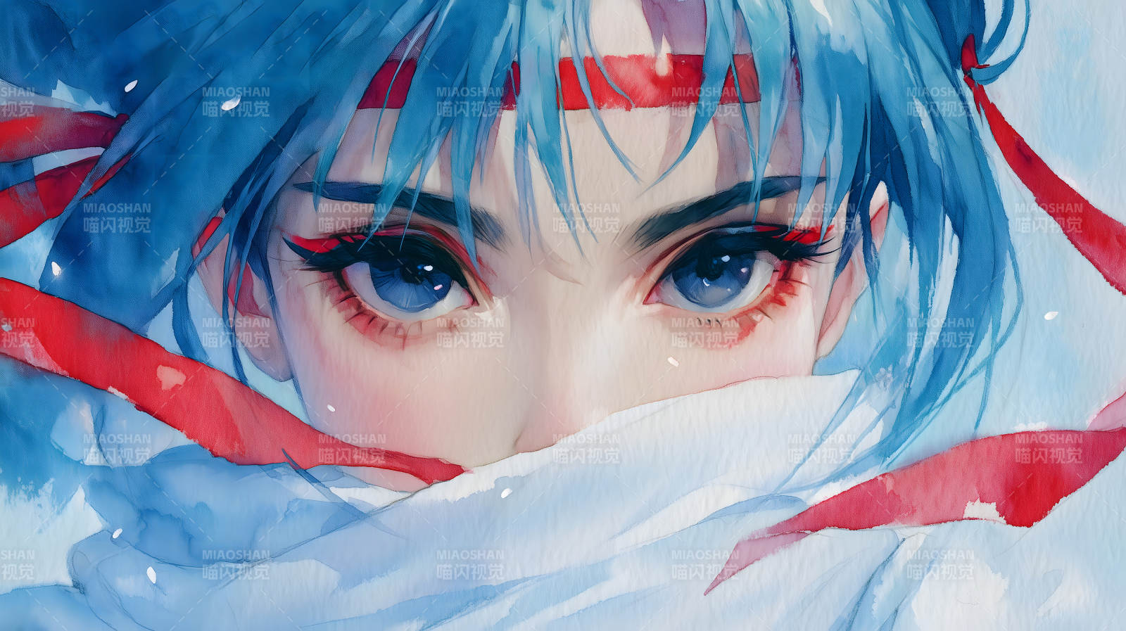 蓝发少女的眼神特写纯净唯美图片