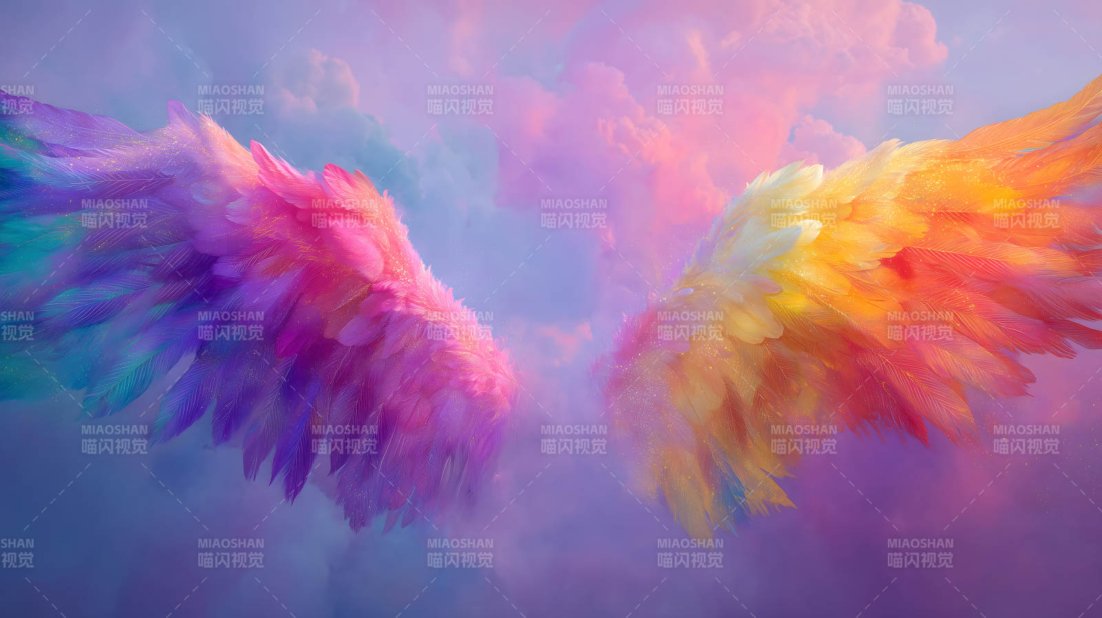 彩虹翅膀天空梦幻景象图片