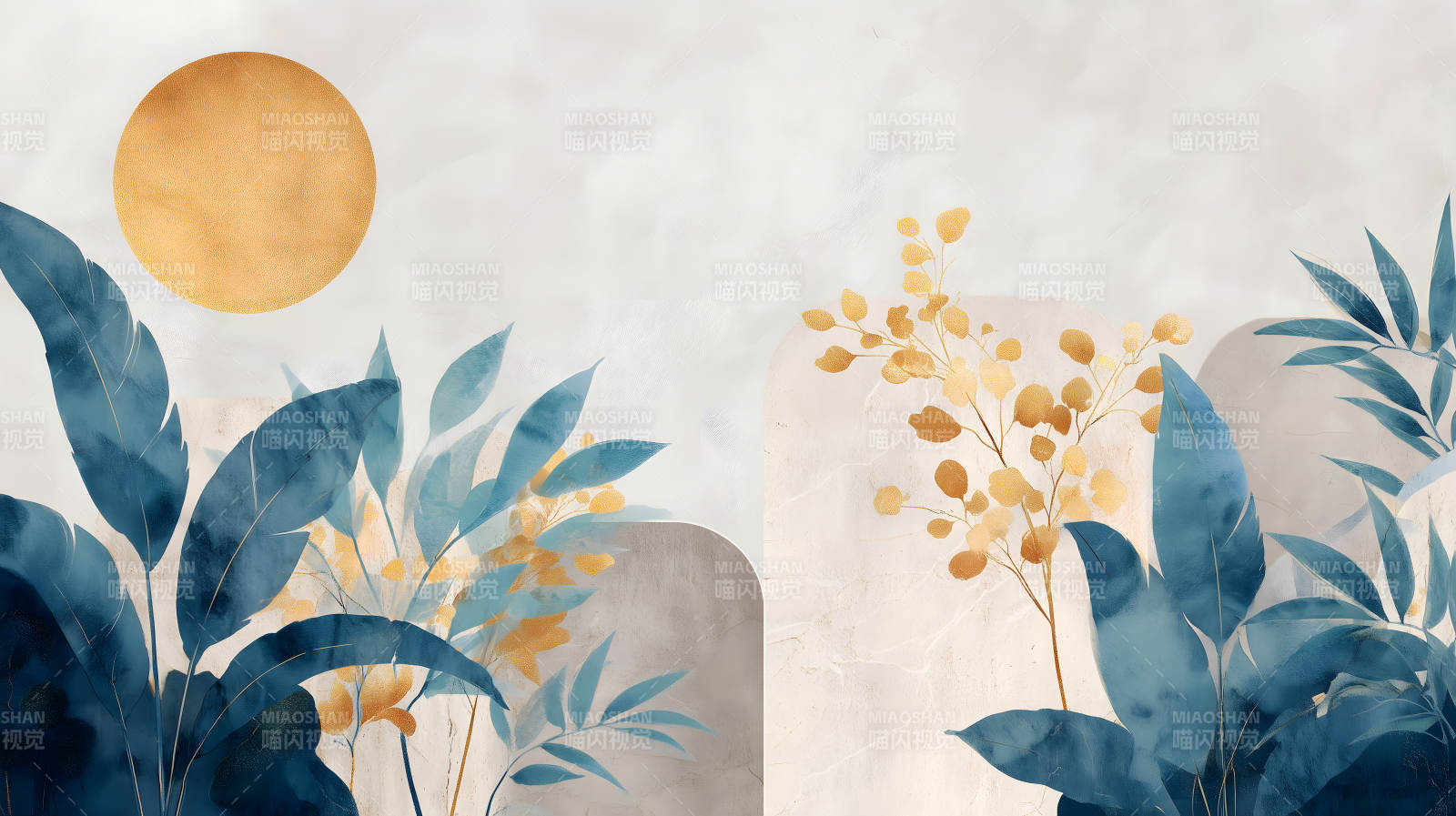 抽象植物金色元素装饰画图片