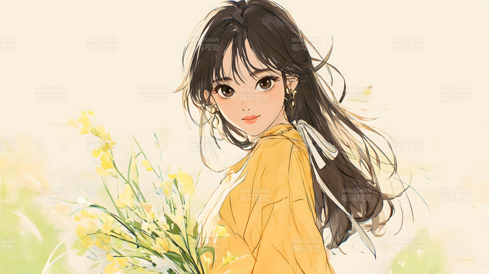 阳光下的少女与鲜花图片