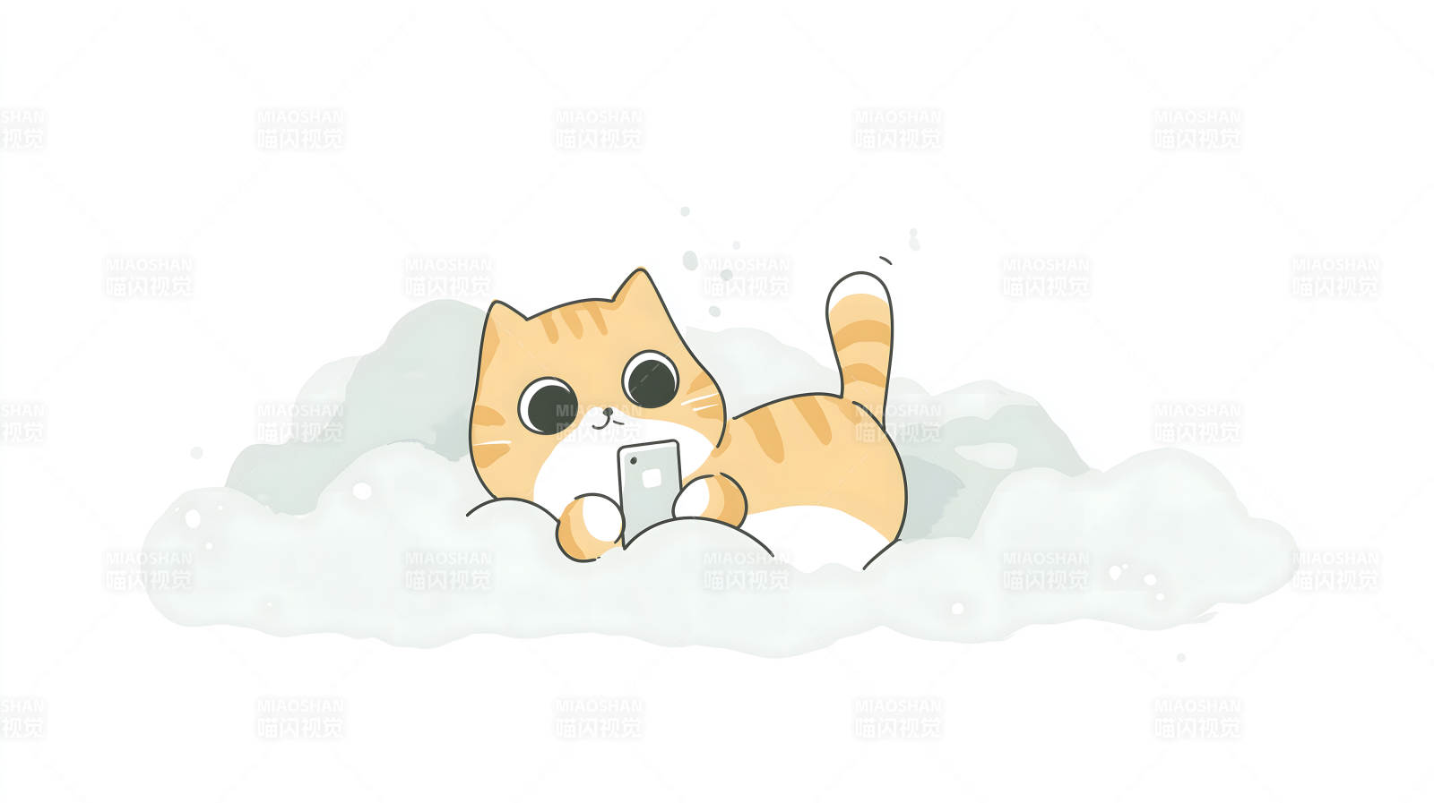 猫咪玩手机在云朵上图片