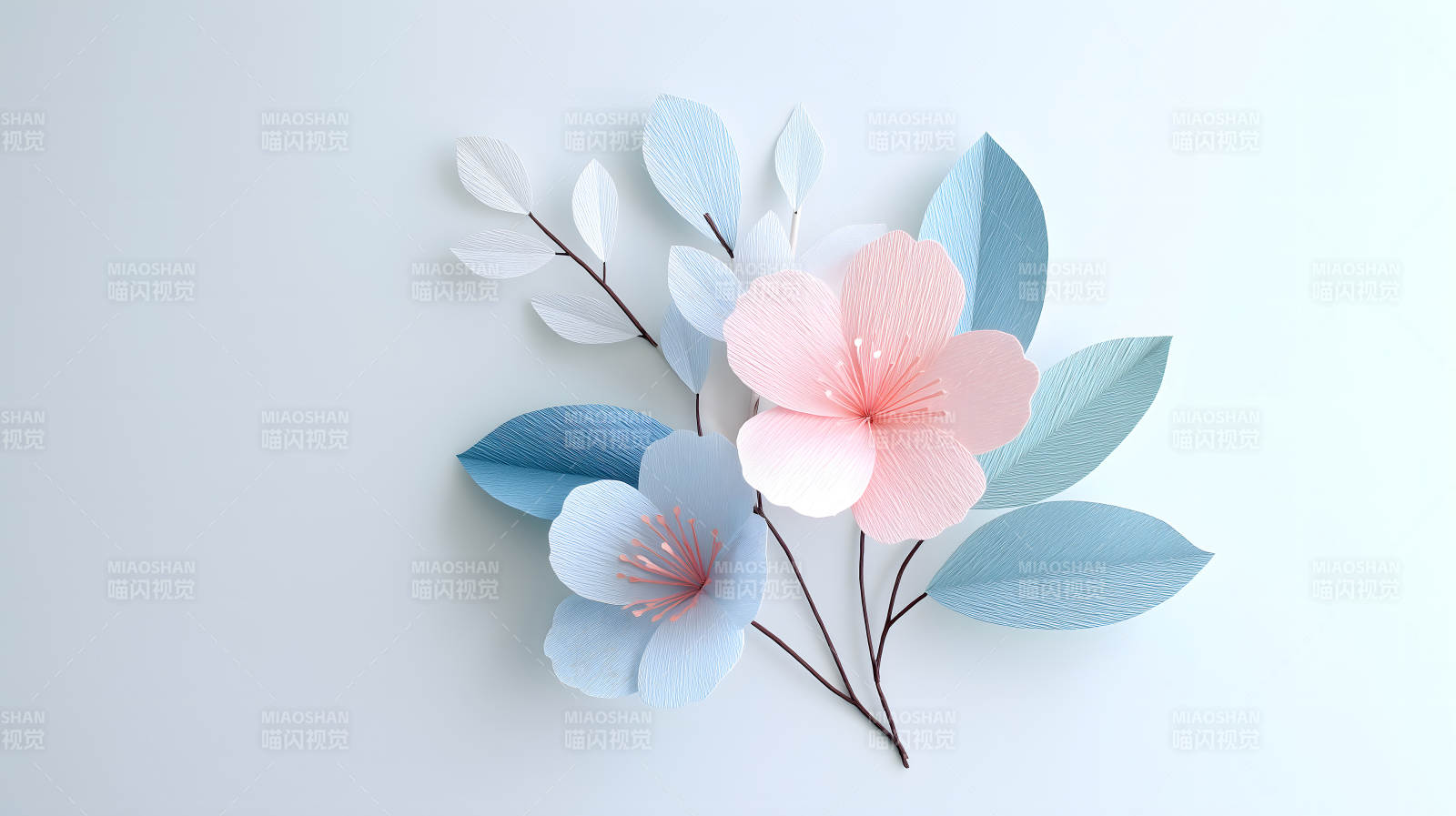 纸艺花卉与叶片特写图片