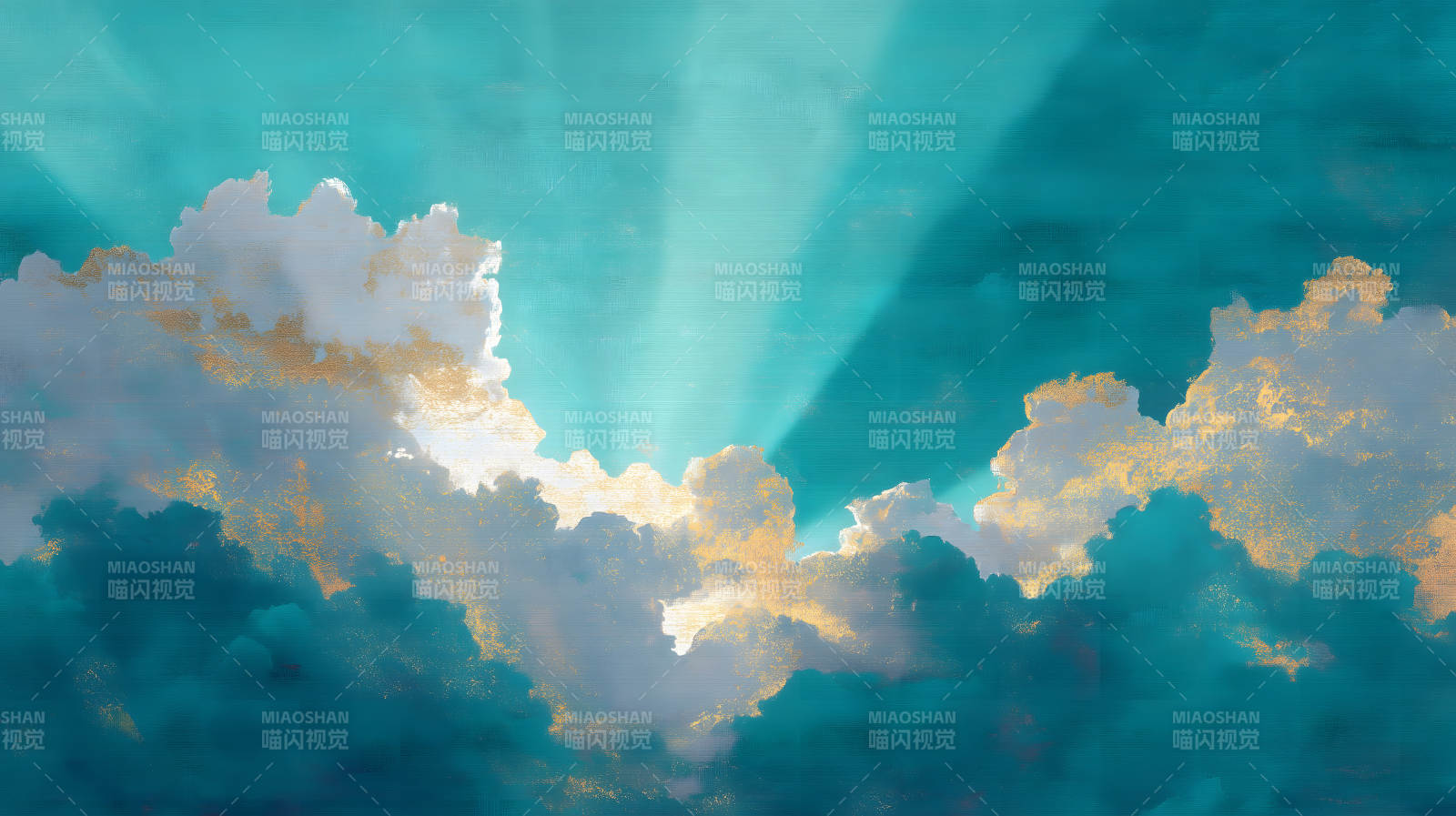 蓝天白云光影交织金光灿烂图片