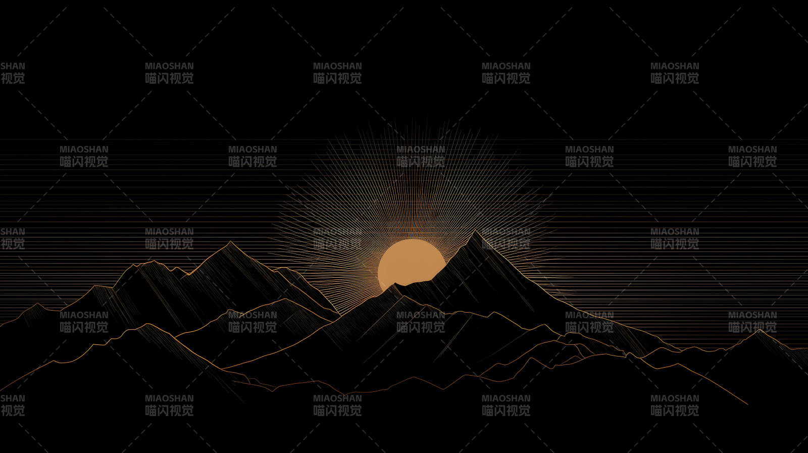 日出山脉剪影简约艺术图片