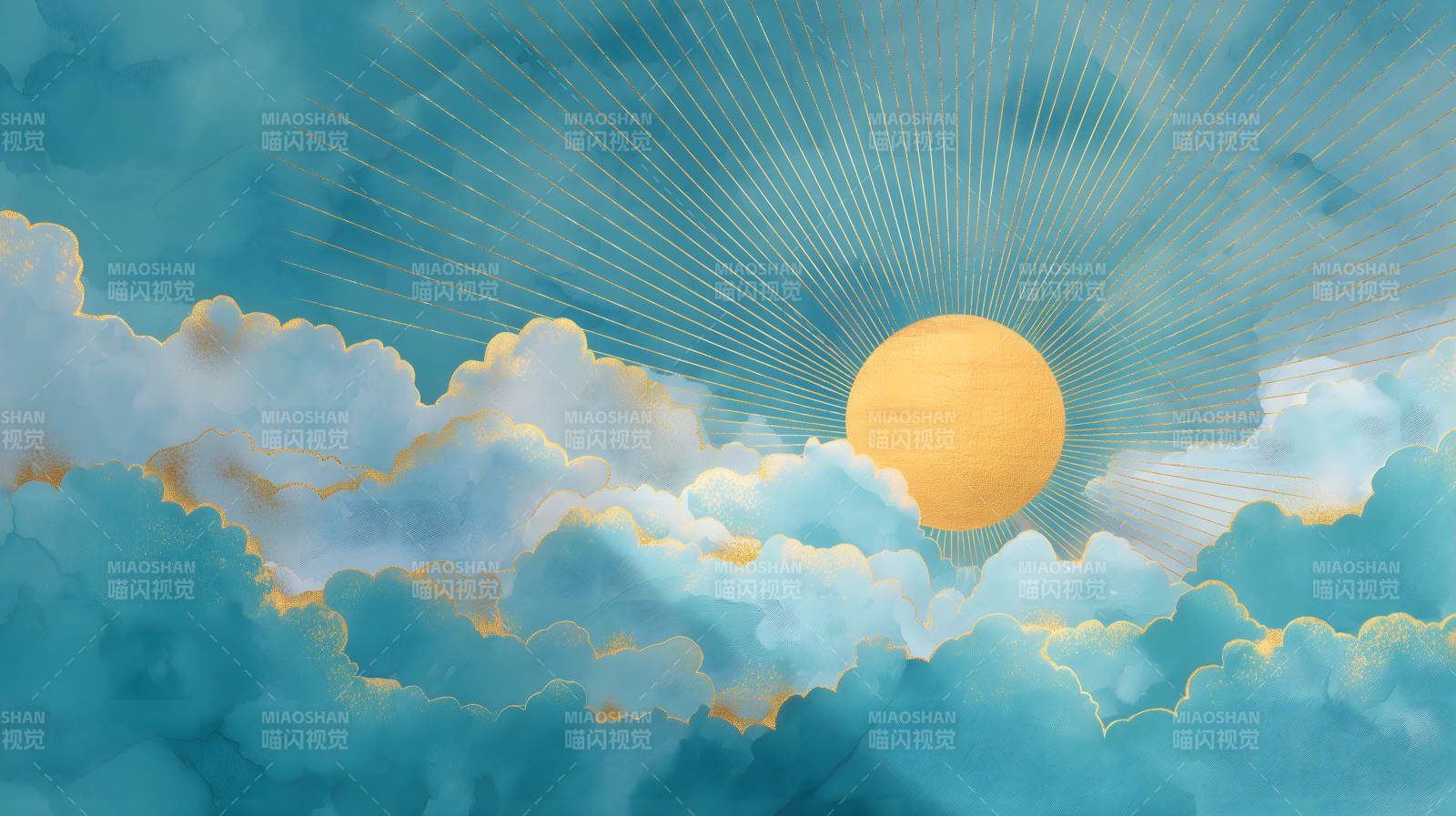 金色的太阳在云雾中闪耀图片